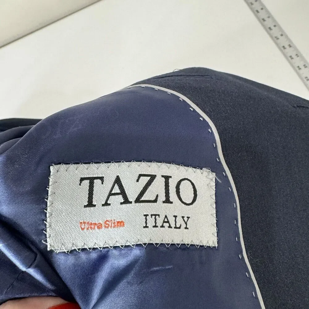 Tazio Italy Mens Suit Jacket 38L Blue Wool Ultra Slim Fit Blazer Formal Evening‎